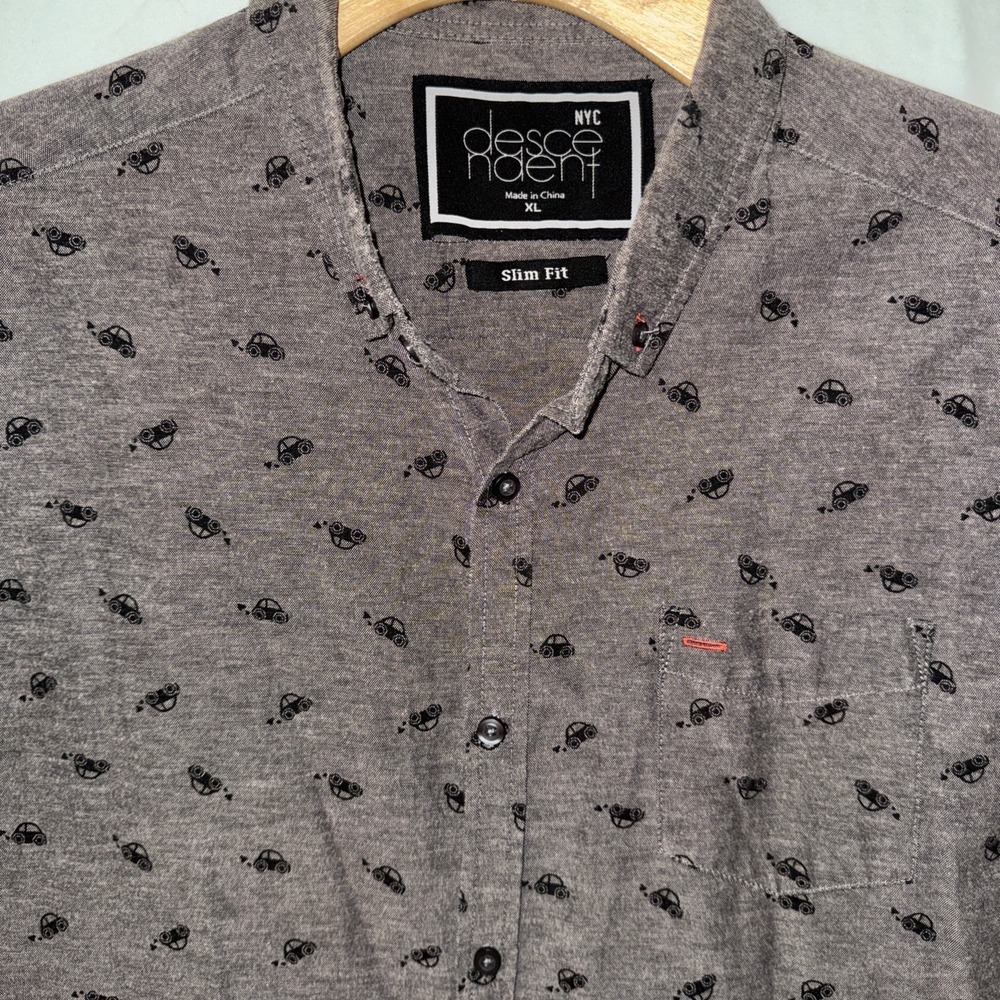 Men's Short Sleeve Button Up Shirt XL Slim Fit Gray/Volkswagons Descendent NYC